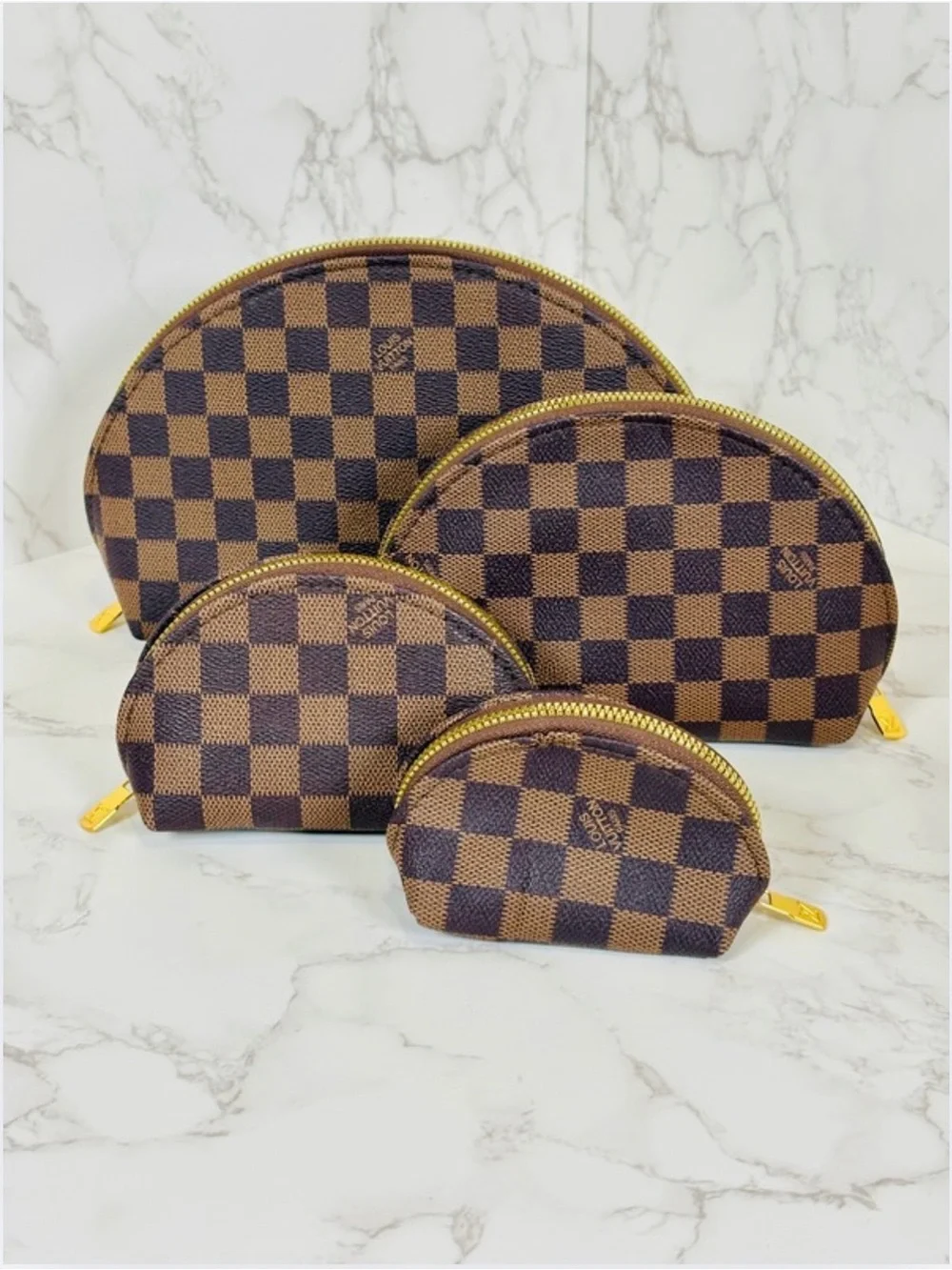 LV fashion style Brown and Dark Brown Checkered Cosmetic Bag Set. Still New